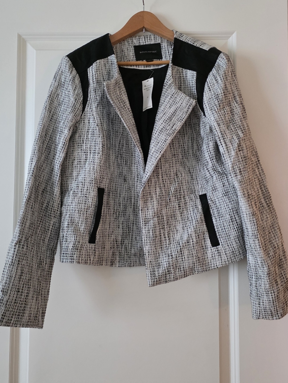 Banana Republic Tweed Open Front Blazer Jacket Womens 14 Nwt Preppy Goth Chic